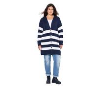Ulla Popken Chaqueta de Punto, Rayas, Boxy, Escote en V, Costura Vista Azul Tinta 50+ 834573740-50+