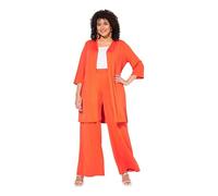 Ulla Popken Chaqueta Larga, Jersey Acanalado, Forma Abierta, Cuello de Pico Pimiento 42+ 829324526-42+