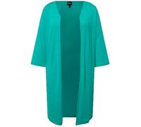 Ulla Popken Chaqueta Larga, Jersey Acanalado, Forma Abierta, Cuello de Pico Turquesa 46+ 829324456-46+