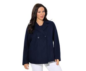 Ulla Popken Chaquetón Polar, Forma en A, Cuello con Solapa, Mangas largas Azul Tinta 46+ 846021741-46+