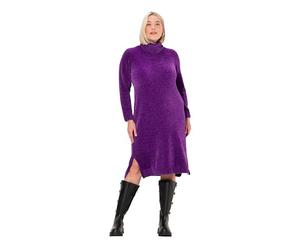 Ulla Popken Chenille-Kleid, Strukturstrick, Rollkragen, Langarm Vestido, Morado Oscuro, 48-50 Mujeres