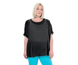 Ulla Popken Chiffonbluse Camiseta, Negro, 44 ES/50 ES Mujeres