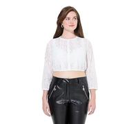 Ulla Popken Dirndlbluse, Elastische Spitze, Rundhals, 3/4-arm Blusa Tirolesa con Ribete de Encaje, Blanco Nieve, 44 Mujeres