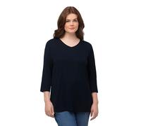 Ulla Popken Camiseta Básica, Cuello En V, Ajustada, Manga Larga, Camiseta para Mujer, Azul (Marine), 46-48
