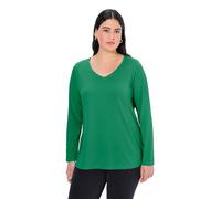 Ulla Popken Hasta la Talla 66, Parte Superior, Camiseta de Manga Larga, básica, Manga Larga y Escote en V, algodón Puro Verde Esmeralda 62+ 719505459-62+