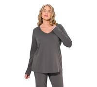 Ulla Popken Hasta la Talla 66, Parte Superior, Camiseta de Manga Larga, básica, Manga Larga y Escote en V, algodón Puro Gris Grafito 50+ 719505110-50+