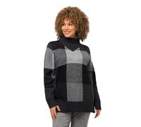Ulla Popken Jersey de Cuadros con Cuello Alto y Manga Larga Suéter, Gris, 48-50 para Mujer