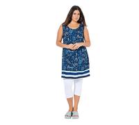 Ulla Popken Jersey-minikleid, Blüten, A-Linie, Rundhals, Ärmellos Swingdress con Ribete Impreso, Marine, 50-52 Mujeres