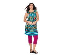 Ulla Popken Jersey-minikleid, Blüten, A-Linie, Rundhals, Ärmellos Swingdress con Ribete Impreso, Verde Menta, 50-52 Mujeres