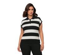 Ulla Popken Suéter Ajour Rayas Cuello Polo Sin Mangas, Negro, 52-54 para Mujer