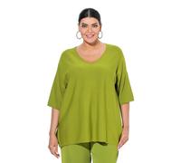 Ulla Popken Jersey, Sobredimensionado, Escote en V, Media Manga Verde Hierba 54+ 817342420-54+