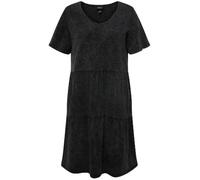 Ulla Popken Jerseykleid, Jeansoptik, A-Linie, V-Ausschnitt, Halbarm, Vestido Mujer, Schwarz,