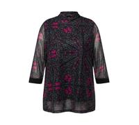 Ulla Popken Kaleidoscope Layered 3/4 Sleeve Mesh tee Camiseta, Negro, 56-58 para Mujer