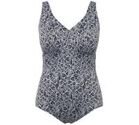 Ulla Popken Laura 826546 Maillot de Bain Motif Feuilles Traje de baño de una Sola Pieza, Negro, 52 para Mujer