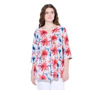 Ulla Popken Leinenmix-Bluse, A-Linie, Tunika-Ausschnitt, 3/4-arm Túnica, Azul Real, 44-46 Mujeres