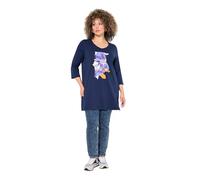 Ulla Popken Longshirt, Blüten, A-Linie, V-Ausschnitt, 3/4-arm Camiseta Larga, Tintas Azul, 50-52 Mujeres