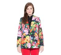 Ulla Popken Blazer, Estampado de Flores, Cuello con Solapa, Forro de Color Negro 60 826340100-60