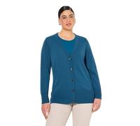 Ulla Popken Chaqueta, Cuello en V, Tira de Botones, Punto Fino Suéter cárdigan, Azul Verdoso, 56-58 para Mujer