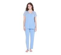 Ulla Popken Pijama, Encaje, Escote en V, Media Manga de Encaje Azul Claro 50+ 838139718-50+