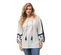 Ulla Popken Mujer Tallas Grandes Tallas Grandes Talla Grande Blusa, Bordado, Cuello Túnica, Manga Larga, Blanco Nieve., 54-56
