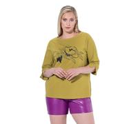 Ulla Popken Mujer Tallas Grandes Tallas Grandes Talla Grande Camisa Floral Cuello Barco Manga Larga 843290, Verde Amarillo Claro, 62-64