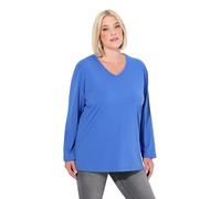 Ulla Popken Mujer Tallas Grandes Tallas Grandes Talla Grande Camiseta, Cuello en V, Relajado, Manga Larga 725334, Azul Pavo Real, 50-52