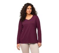 Ulla Popken Mujer Tallas Grandes Tallas Grandes Talla Grande Camiseta, Slim, Cuello en V, Manga Larga, Baya Oscura, 60 ES/62 ES