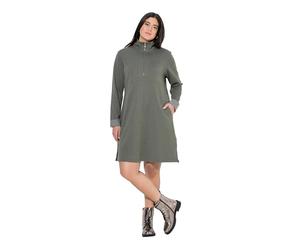 Ulla Popken Mujer Tallas Grandes Tallas Grandes Talla Grande Vestido de Sudadera, Cuello Troyer, Cremallera, Manga Larga 821199, Gris Verdoso, 58-60