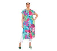 Ulla Popken Mujer Tallas Grandes Tallas Grandes Talla Grande Vestido Midi Hojas Oversized Cuello Redondo Sin Mangas 839126, Turquesa, 50-52