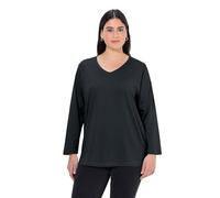 Ulla Popken Camiseta básica en V, Manga Larga, Negro, 64-66 para Mujer