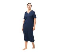 Ulla Popken Nachthemd, Lochstickerei, V-Ausschnitt, Halbarm, Modal Nightgown, Azul Oscuro, 54 Mujeres