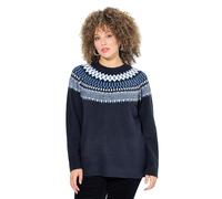 Ulla Popken Norweger-Pullover, Rundhals, Langarm, Weicher Feinstrick Suéter pulóver, Tintas Azul, 44-46 Mujeres