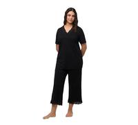 Ulla Popken Pijama, Bordado con Agujeros, Cuello en V, Media Manga, Modalmix, Negro, 58-60 para Mujer