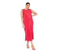 Ulla Popken Plissee-midikleid, Rundhals, Ärmellos Vestido Midi, Rojo neón, 48-50 Mujeres