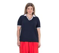 Ulla Popken Polo, Bordes en Contraste, Cuello de Polo, Media Manga Marina 58+ 847087130-58+