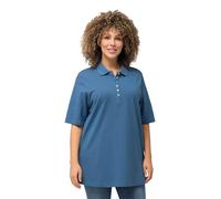 Ulla Popken Polo, Camiseta con Tapeta de Botones con Cinta de Terciopelo, básica, Cuello de Polo, algodón Azul Vaquero 66+ 637297721-66+