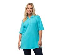 Ulla Popken Polo, Camiseta con Tapeta de Botones con Cinta de Terciopelo, básica, Cuello de Polo, algodón Aguamarina Intenso 58+ 637297730-58+