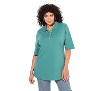 Ulla Popken Polo para Mujer, piqué, Cuello de Polo, Terciopelo, Botones y Media Manga, Verde, 48-50