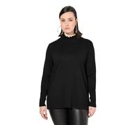 Ulla Popken Pullover, Gekräuselter Stehkragen, Langarm, Knöpfe Suéter pulóver, Negro, 48-50 para Mujer