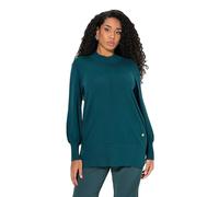 Ulla Popken Pullover, Muschelsaum, Stehkragen, Langarm Suéter pulóver, Verde Profundo, 48-50 para Mujer