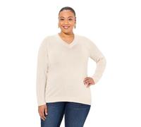 Ulla Popken Pullover, V-Ausschnitt, Langarm, Weicher Feinstrick Suéter pulóver, Natural Melange, 56/58 ES para Mujer