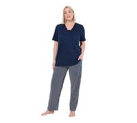 Ulla Popken Pyjama, Satin Detail, Pijama, Detalle de satén, Morning Rise, Azul Oscuro, 48-50 Grande Mujeres
