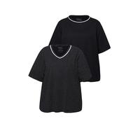Ulla Popken Pyjama-Shirts, 2er-Pack, Punkte/Uni, Halbarm Camiseta de Pijama, Negro, 56 ES/58 ES Mujeres