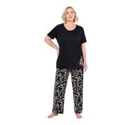 Ulla Popken Pyjama, Zweiteiler, Scribble-Herz, Halbarm, Lange Hose Juego de Pijama, Negro, 48-50 Mujeres