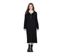 Ulla Popken Rippjersey-midikleid, Zipper, A-Linie, V-Ausschnitt, Langarm Vestido, Negro, 50-52 Mujeres