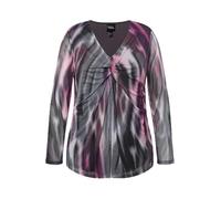 Ulla Popken Sheer Layered Knot Detail Long Sleeve Mesh Blouse Camiseta, Morado, 48-50 para Mujer