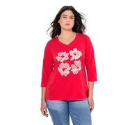 Ulla Popken Shirt, Blüten, Classic, V-Ausschnitt, 3/4-arm Camiseta Ajustada, Lino, 58-60 Mujeres