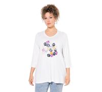 Ulla Popken Shirt, Blüten, Classic, V-Ausschnitt, 3/4-arm Camiseta, Blanco Roto, 50-52 Mujeres