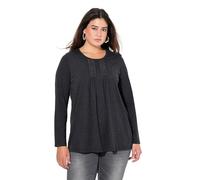 Ulla Popken Shirt, Falten, Perlen, A-Linie, Langarm Túnica, Negro, 44-46 Mujeres