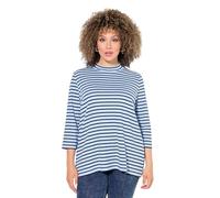 Ulla Popken Shirt, Ringel, A-Linie, Stehkragen, 3/4-arm Camiseta de Manga Larga, Azul Claro, 54-56 Mujeres